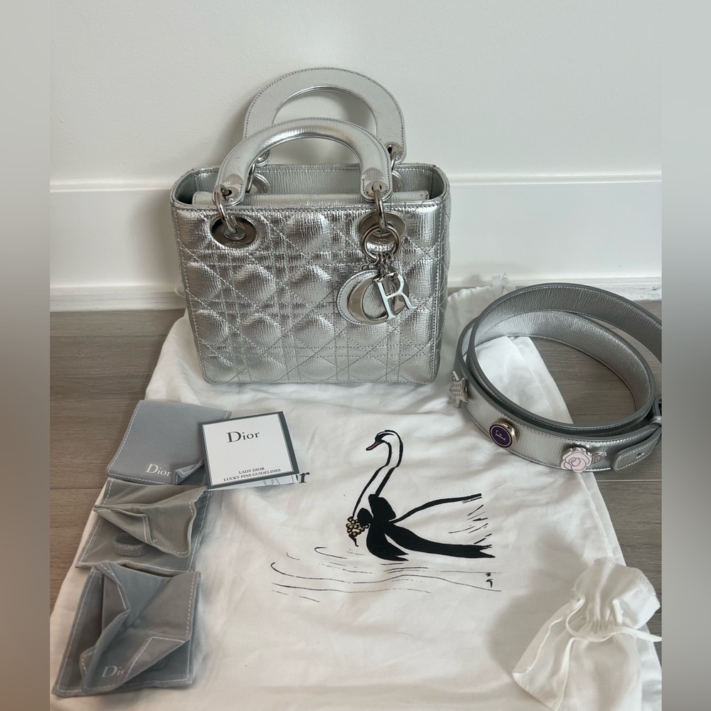 Christian dior silver small lady dior “My abcdior”